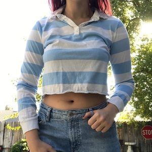 Blue and white stripped collared crop top